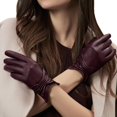 thumbnail image 1 of Women Leather Gloves Driving Ladies TouchScreen Gloves Ruched, 1 of 8