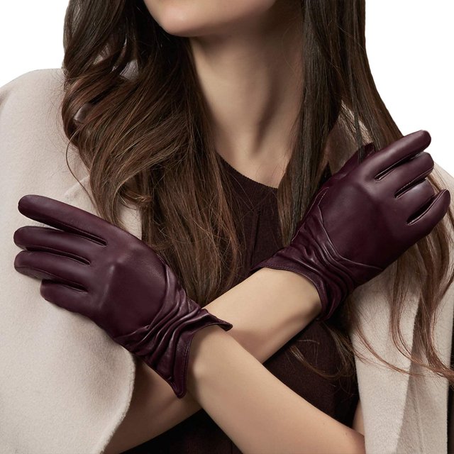 Women Leather Gloves Driving Ladies TouchScreen Gloves Ruched
