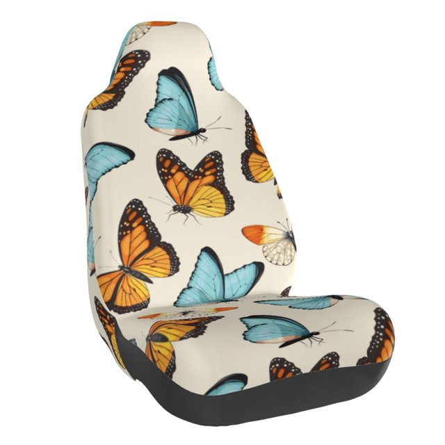 Wukai Butterflies Full Set Car Seat Covers with Soft Padding Universal Auto Front Seats Protector and Cushion Mat