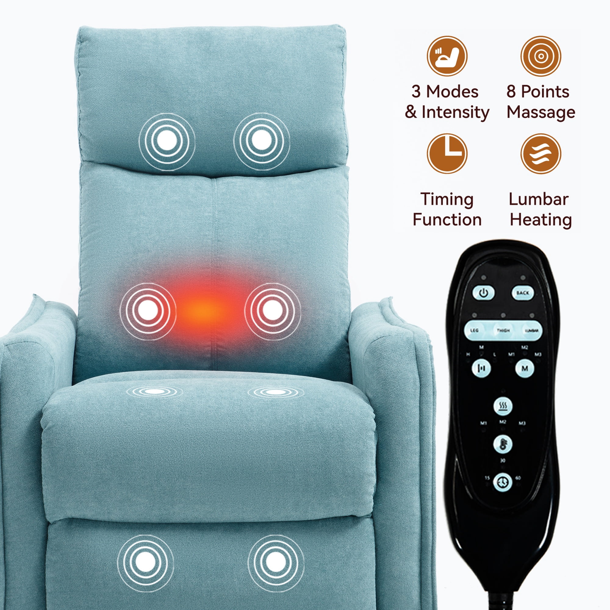 CARZZI Massage Chair Recliner with Heat, Swivel Rocking Chair Recliner with High Back, Manual Lazy Boy Recliners for Adults,Small Recliner Chair for Small Spaces, Living Room Bedroom, Fabric (Green)