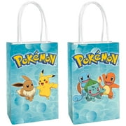 Amscan Printed Paper PriNst Kraft Bags - 8.25" x 5.25" x 3", 8 Pieces - Perfect for Parties, Gifts & Goodies, Pokemon