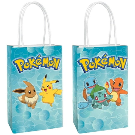 Amscan Printed Paper PriNst Kraft Bags - 8.25" x 5.25" x 3", 8 Pieces - Perfect for Parties, Gifts & Goodies, Pokemon