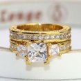 thumbnail image 4 of GY Yellow Gold Plated Three-stone Womens Wedding Ring Sets Bridal Sets 1.5 Cz Engagement Ring Wedding Bands, 4 of 8
