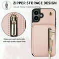 thumbnail image 4 of Wallet Case for iPhone 16 with Wrist and Shoulder Strap, Card Holder Kickstand Feature Flip Zipper PU Leather RFID Blocking Magnetic Buckle Phone Cover for iPhone 16, Rosegold, 4 of 8