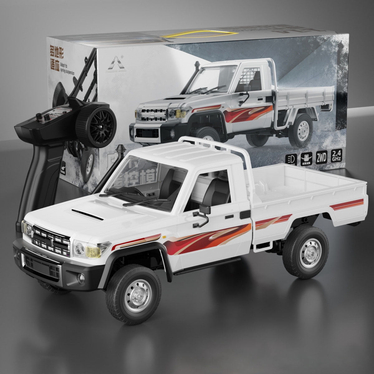 RC Rock Crawler Model, 2.4GHz All-Terrain 15KM/H Remote Control Pickup Car with LED Lights, 1:14 Scale Off-Road Truck for Adults