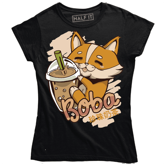 Boba Funny Cute Baby Fox Drinking Coffee Tea Women's T-Shirt