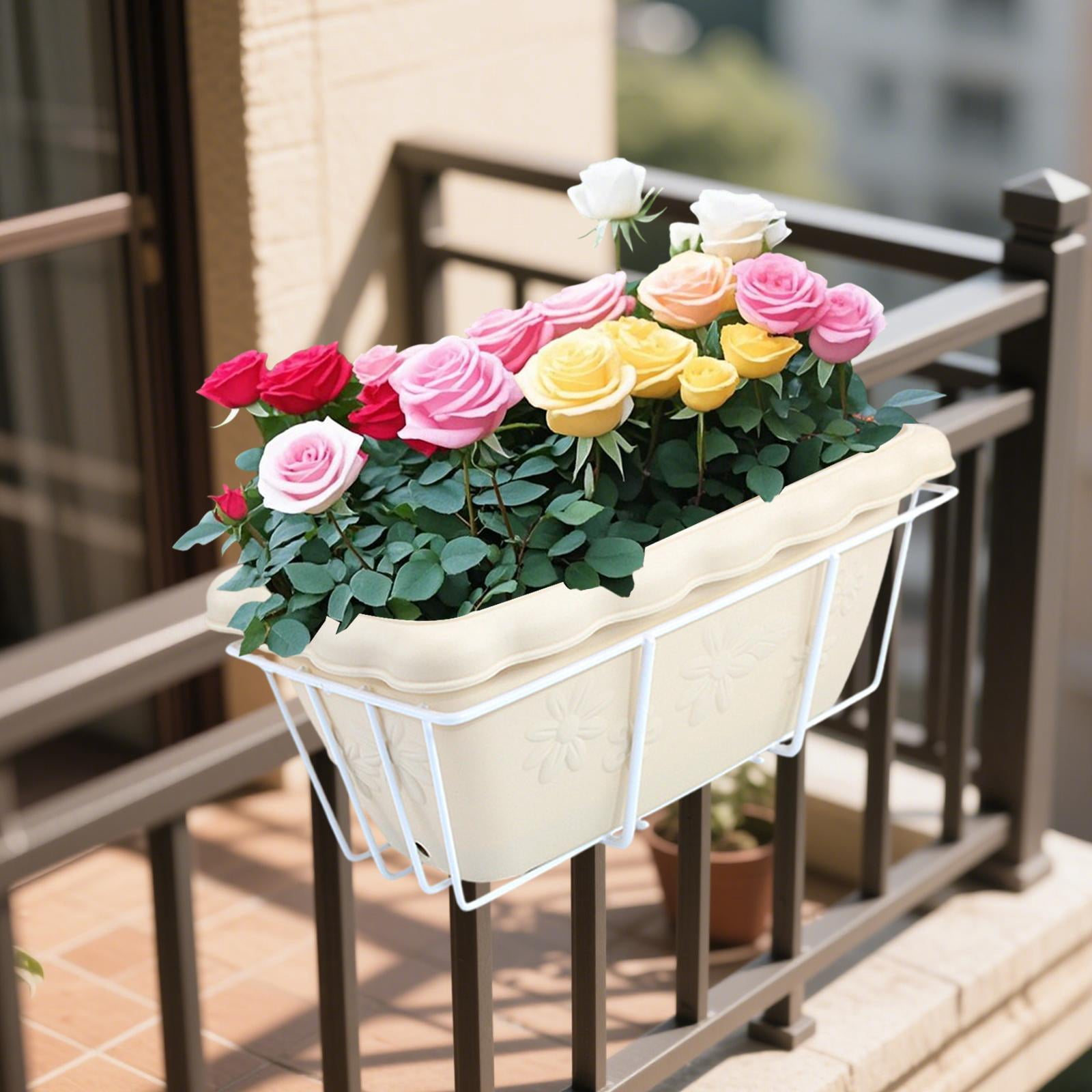 figatia Hanging Planter for Balcony Railing Flowerpot with Tray Rack Plant Basket Decorative for Deck Garden Railing Porch Windowsill beige and white