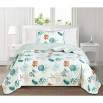 Great Bay Home Coastal Beach Reversible Reversible Quilt Set With Shams  (Twin, Key West)