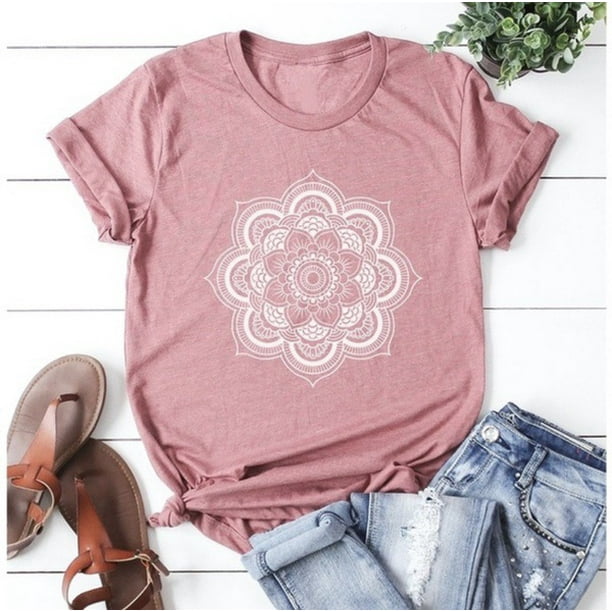 Patrón de loto verano estampado pulóver claro deseo dulce manga corta MABOTO Rosa S