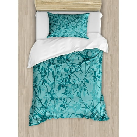 Teal Duvet Cover Set Ink Drawing Inspired Intertwined Tree