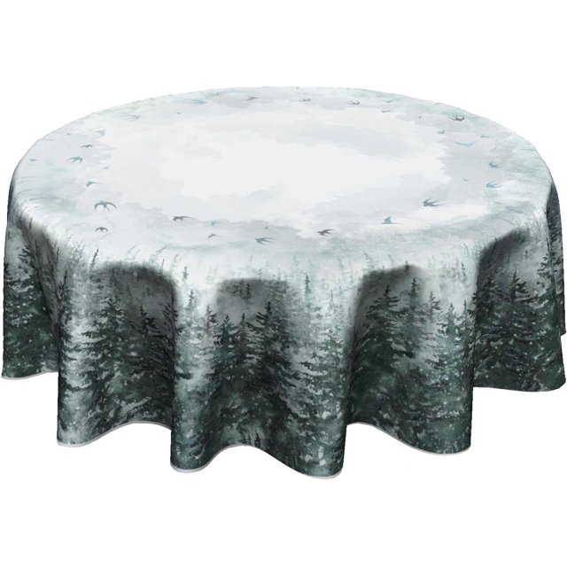 Nappe Ronde Arbre de Pin d'Hiver 60 Pouces Nature Forêt Nappe Décorative Polyester Lavable pour Fête Pique-Nique Dîner Maison