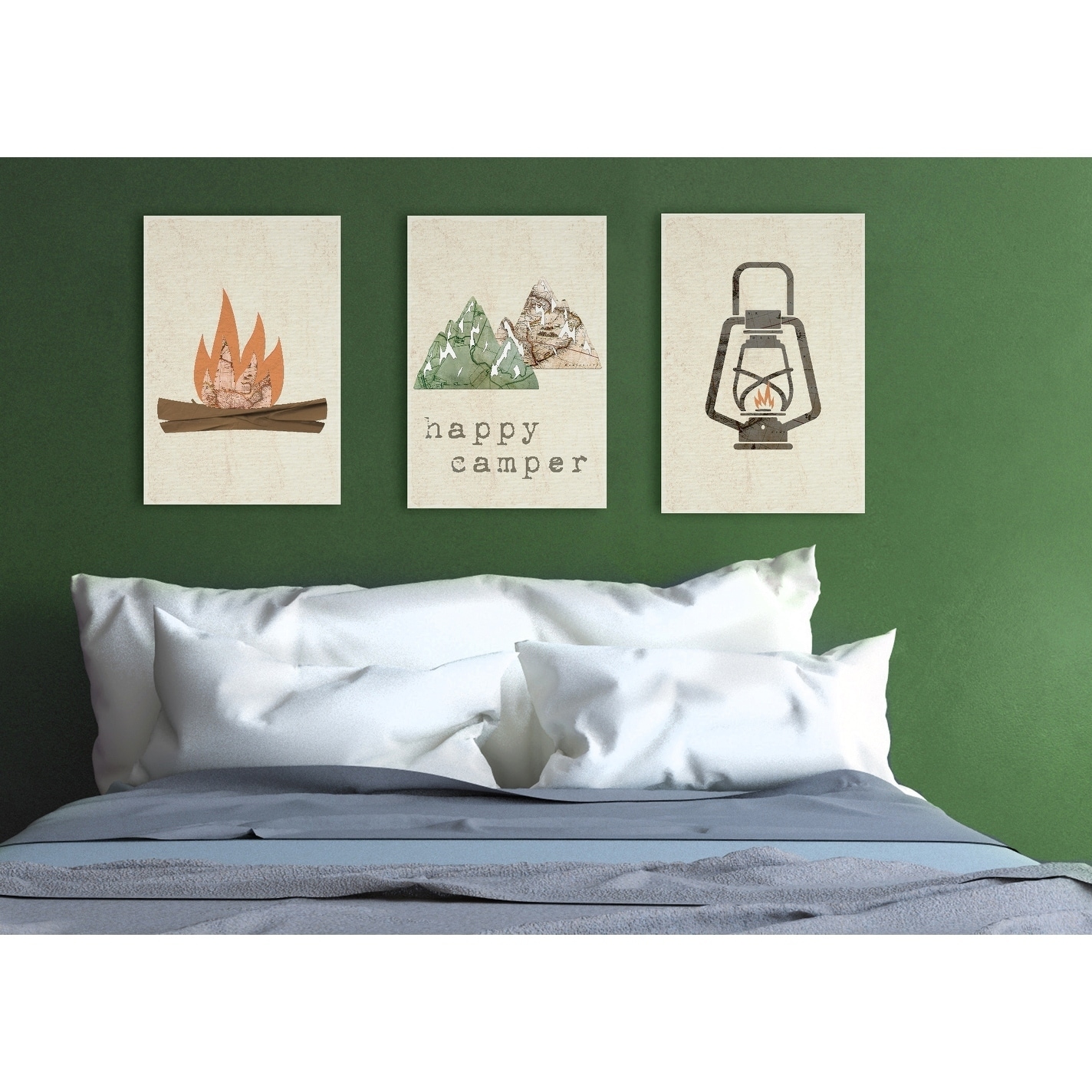 Happy Camper Mountains and Lantern 3pc Wall Plaque Art Set, 10 x 0.5 x 15