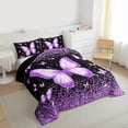 thumbnail image 3 of Homewish Dreamy Glitter Butterfly Queen Comforter Set for Women, Black Purple Sequin Print Bedding Sets, Kawaii Animal Reversible Bedding Comforter Set, Lightweight Room Decor, 3 Pieces, 3 of 8