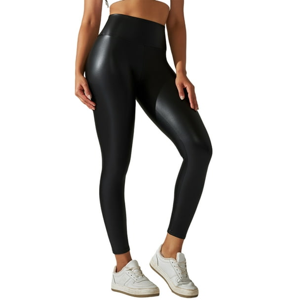 Avamo Ladies Faux Leather Pants Slim Leg PU Pant Solid Color Leggings Sexy  Tights Workout Black 2XL