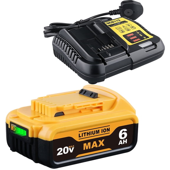 6.0Ah DCB206 Replacement for Dewalt 20V MAX Battery and DCB112 Charger Combo Compatible with 20V Battery Lithium DCB207 DCB204 DCB200 DCB201 DCB203 Series Power Tool