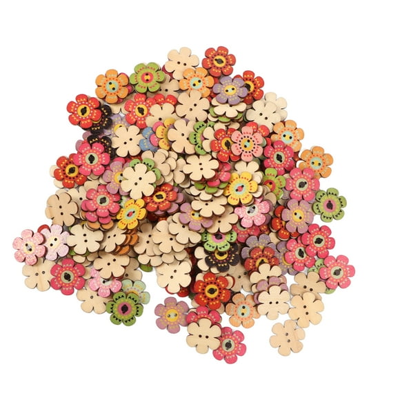 Retro Flower Buttons, Large Quantity Wood Craft Buttons, Assorted Styles Wooden Buttons for DIY Crafts, Clothing Sewing, Scrapbook Decorations