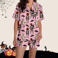 thumbnail image 2 of Halloween Pajamas Sets for Women 2 Piece Satin Pumpkin Print Button Short Sleeve 2 Piece Loungewear Halloween Printed Pajamas for Women, 2 of 5