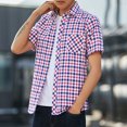 thumbnail image 4 of Aueoeo Men's Casual Short Sleeve Button-Up Striped Plaid Dress Shirts Beach Shirt Daily Work Regular Fits Lightweight Tees, 4 of 7