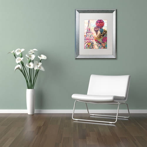 Trademark Fine Art "Ballons Sur Paris" Canvas Art by Natasha Wescoat, White Matte, Silver Frame
