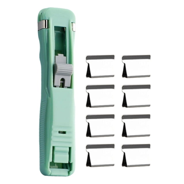 1 Pcs Mini Push Stapler,Portable Clip Stapler,Includes 8 Reusable Metal Clips,Small Handheld Paper Clam Clip Dispenser,Mini Push Stapler Clamp Staplers,Reusable Paper Clam Clip Dispenser,(E,4.52 in)