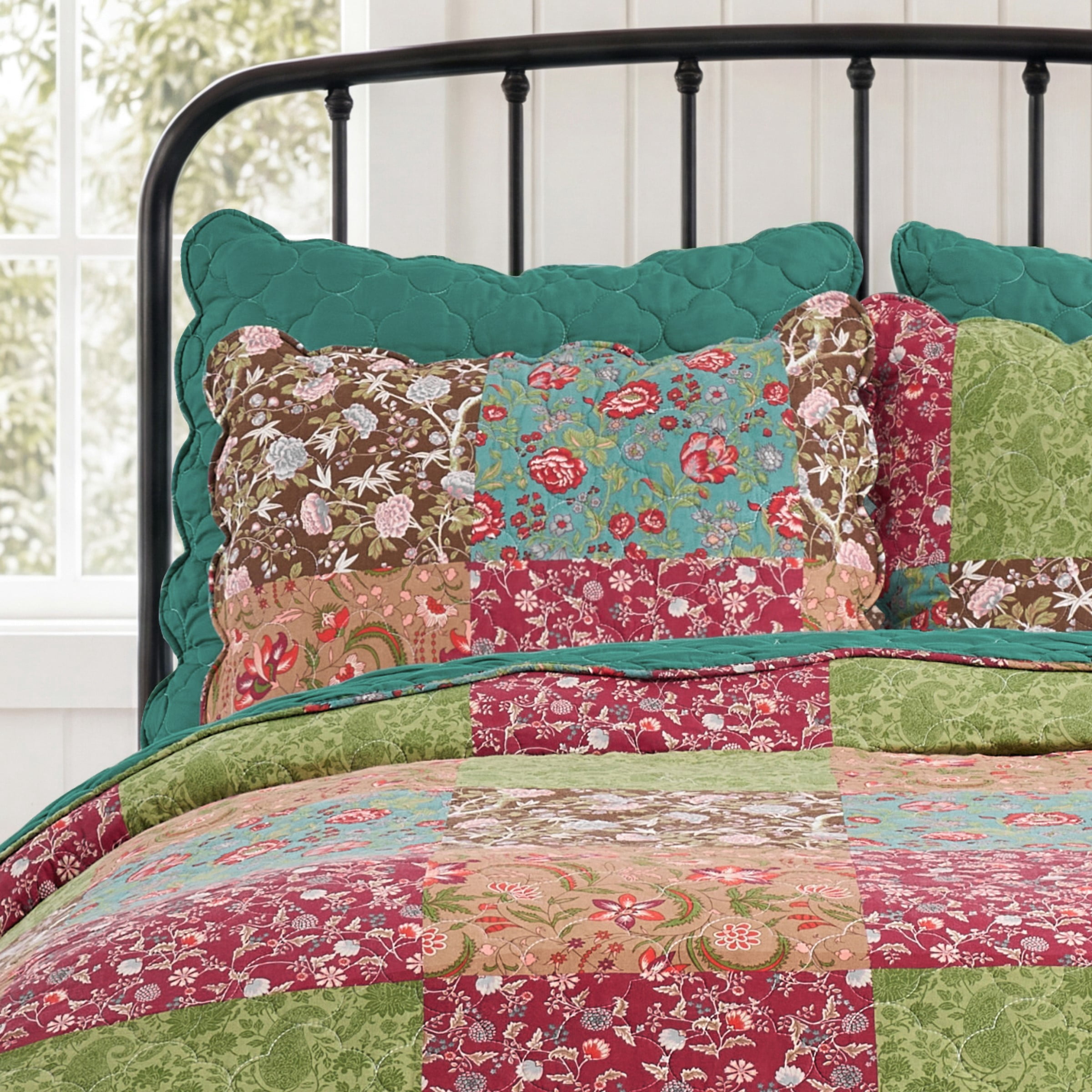 Greenland Home Fashions Danica Cotton-Rich Quilted Patchwork Print Pillow Sham, All Ages, King