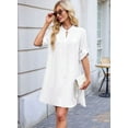 thumbnail image 3 of Dycnvjo Womens Button Down Shirt Dress Oversized Casual Short Sleeve Collared V Neck Summer Mini Dresses White L, 3 of 4