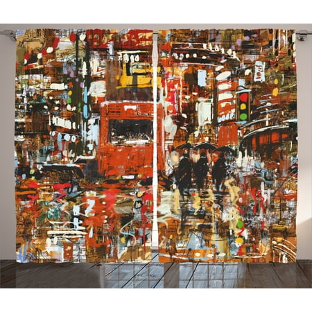 Panel Urban Lights - Fantasy Art Decor Curtains 2 Panels Set, Urban Abstract Picture with Tramway and Human Crowd Cityscape Traffic Lights, Window Drapes for Living Room Bedroom, 108W X 84L Inches, Multi, by Ambesonne