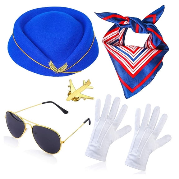 MOMOJIA Stewardess Gloves Stewardess Neck Scarf Stewardess Costume Stewardess Hat