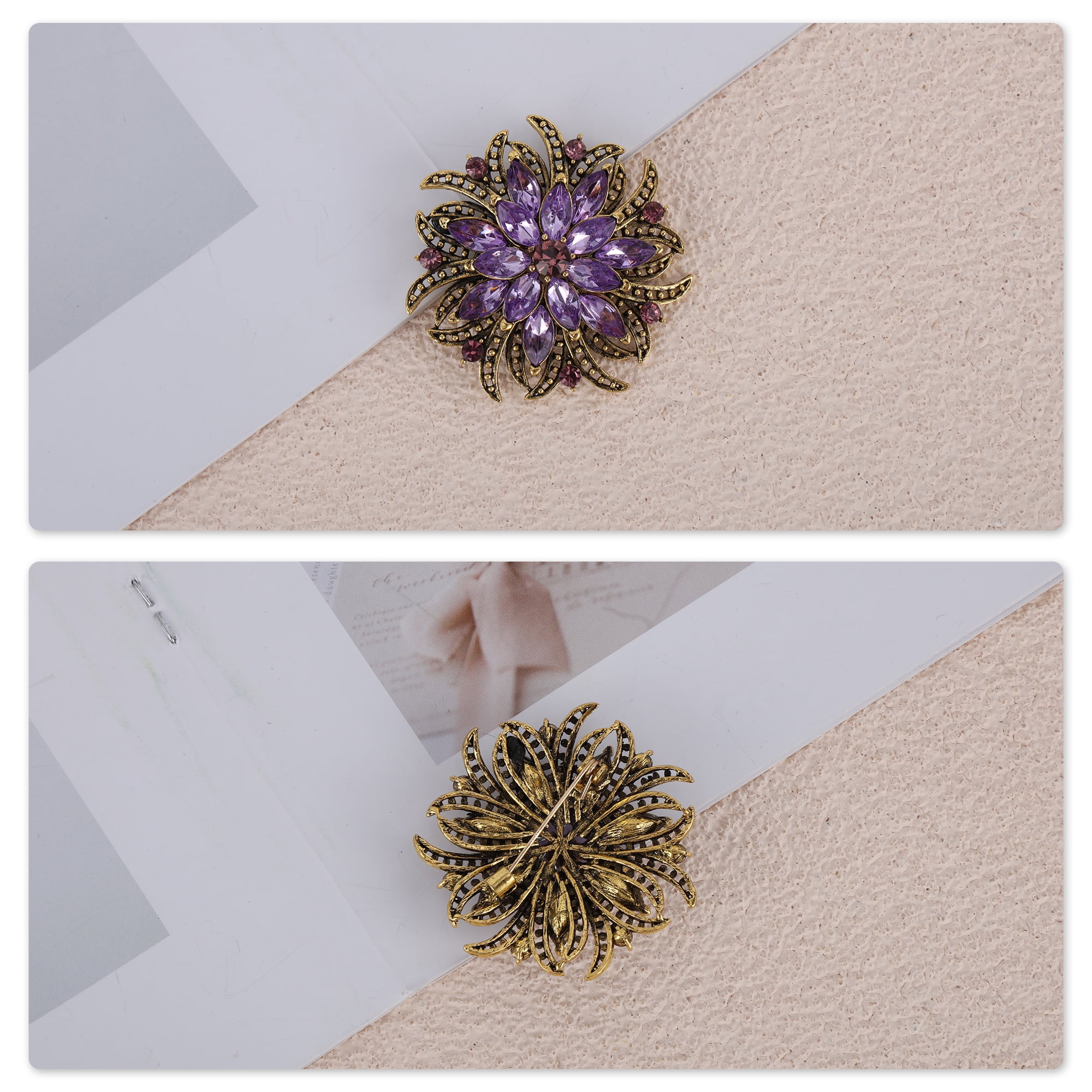 Unique Bargains Elegant Flower Rhinestone Brooch in Purple Color for Fashion Accessories
