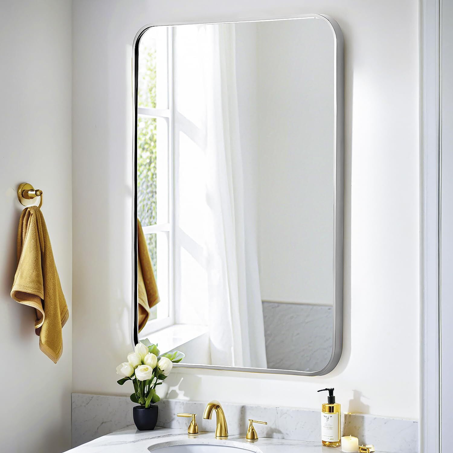 Lumora 36"x 24.2" Bathroom Mirror Full Length Wall Mounted Hanging or Against Wall Silver