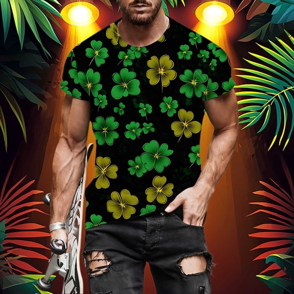 Momasggi St Patricks Day T-Shirts for Men Big and Tall Short Sleeve Shamrock Ireland Clover Print Tops Muscle Fit Tees Summer Crew Neck Tshirts Army Green 2XL