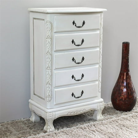 International Caravan Windsor 5 Drawer Carved Jewelry Armoire in White