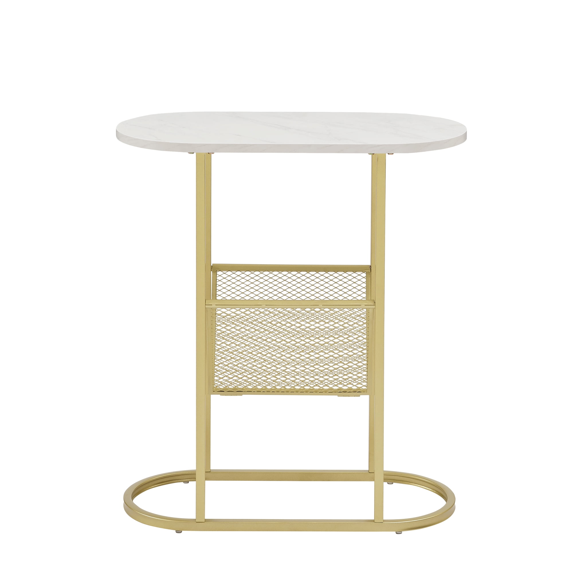 Manor Park Modern Magazine Rack Oval End Table, Faux White Marble/Gold
