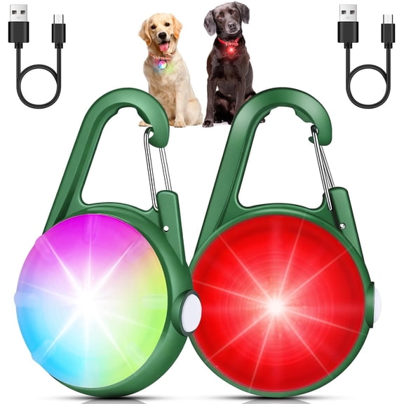 Two-pack rechargeable dog collar lights, clip-on for nighttime walks, waterproof LED collar with 4 modes, suitable for nighttime running, cycling, pet camping, and other activities.