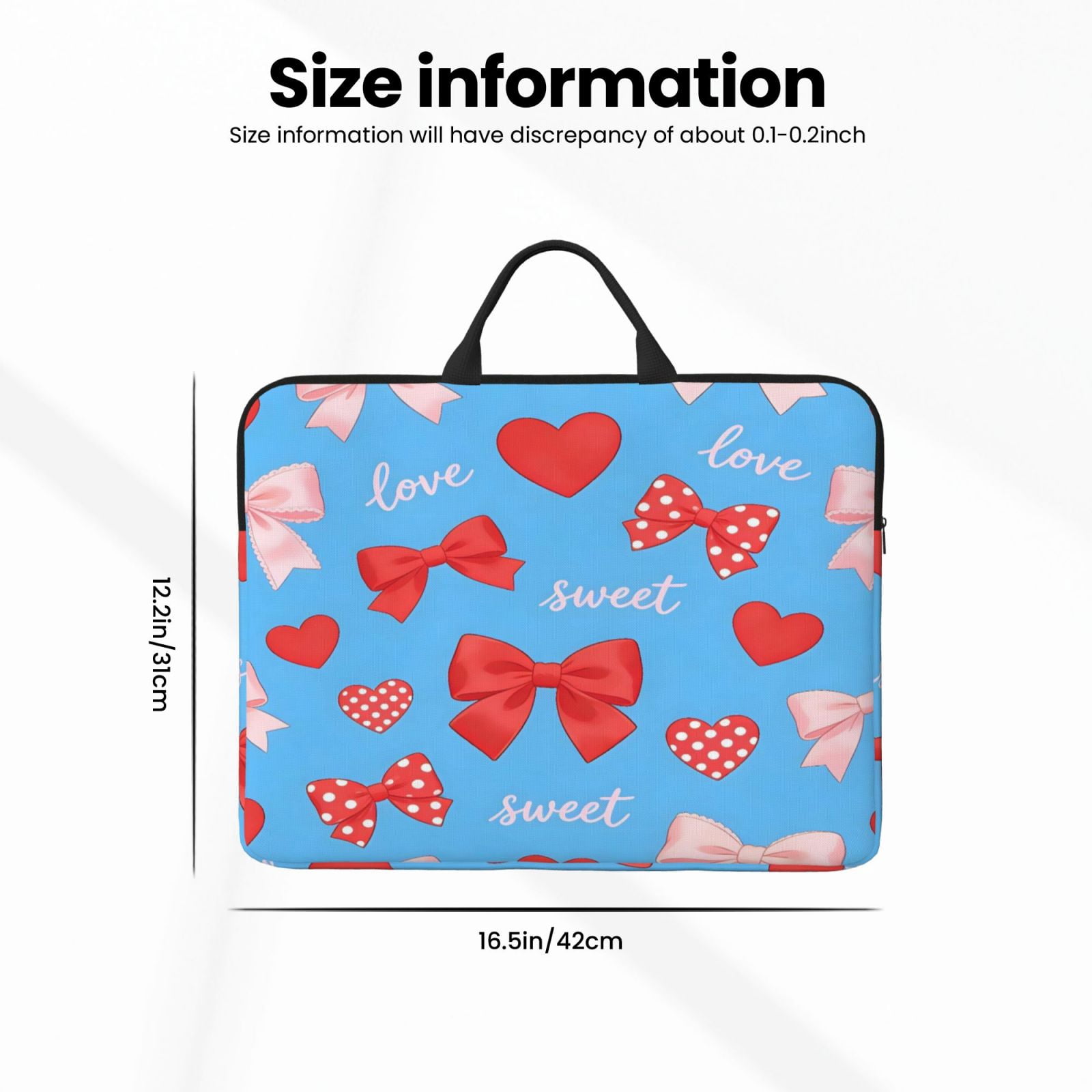 Laptop Sleeve Bag For Women Men 14inch Waterproof Durable Protective Computer Carrying Cover Handle Laptop Case Bag Sweet Love Bow Heart Blue