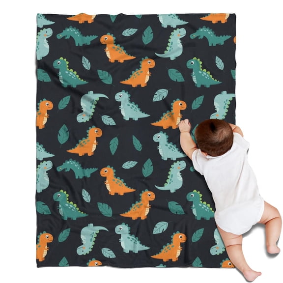 Black Dinosaurs Leaves Pattern Blanket,Comfortable Soft Flannel Throw Blanket,All Season,Warm Lightweight Blankets for Sofa Bed Couch Living Room Chair,30"x40"