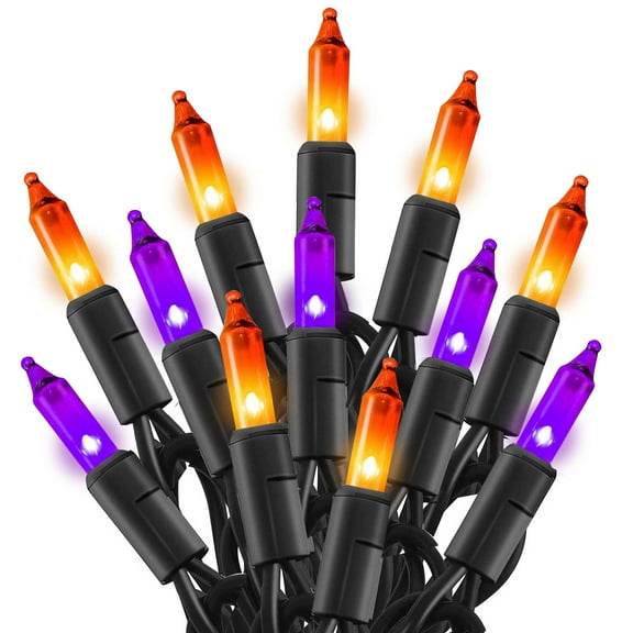 SHINE Purple and Orange Halloween Lights, 20FT 100 Count Incandescent Mini String Lights, Waterproof Halloween Decorations for Outdoor Indoor Patio Home Party Garden Yard Decor