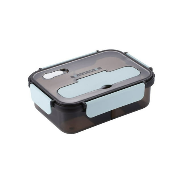Grande Taille, Noir et Bleu, Boîte à Lunch Isolée Scellée à Trois Compartiments (1500 ml) - Comprend une Boîte à Lunch et des Couverts., Boîte à Lunch Réutilisable en Plastique à 3 Compartiments, 1 Boîte à Lunch