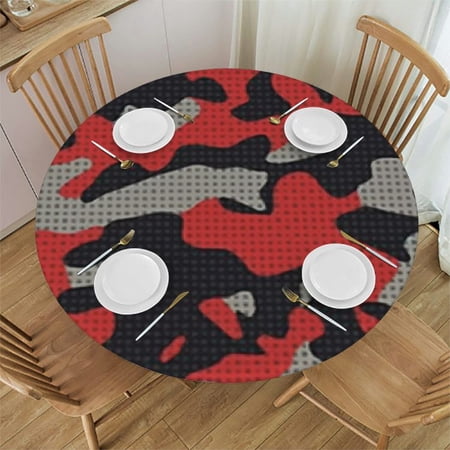 BANET Camouflage Texture Table Cloth Round Reusable Tablecloth Waterproof Outdoor Tablecloth Table Cover for Kitchen Party Picnic Dining Decor 38 -42
