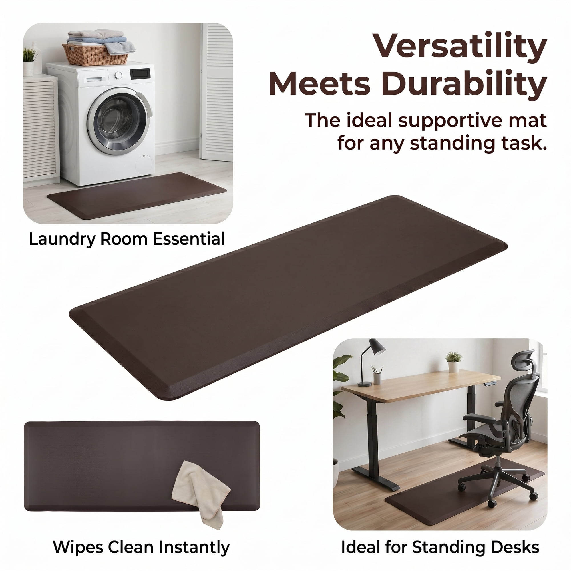 Unique Bargains Anti-Fatigue Cushioned Ergonomic Waterproof PVC Floor Rug Brown 47" x 17"