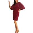 thumbnail image 2 of INSPIRE CHIC Women's Wedding Guest Dress Beaded Crewneck Cocktail Chiffon Cape Dress XL Burgundy, 2 of 6