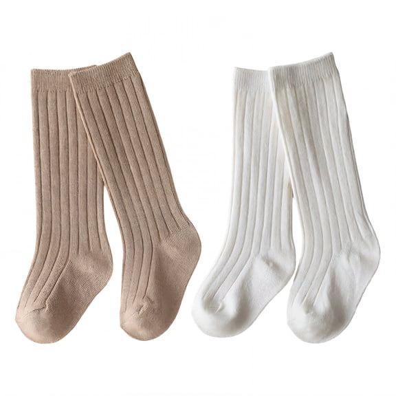 TELOLY 2Pairs Kids Socks,0-6 Months Girl Socks,Double-Needle Ribs Tube Socks,Style1