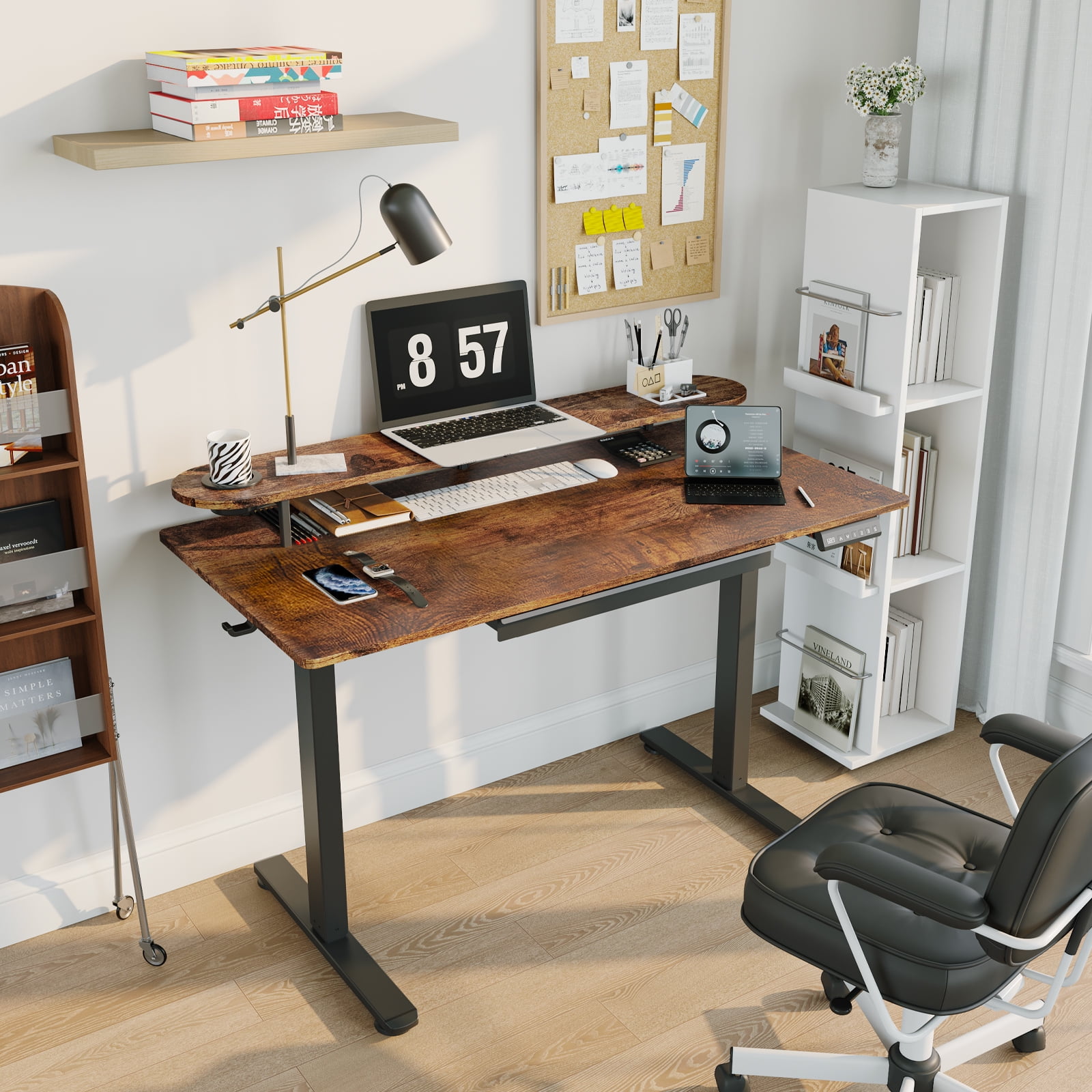 Erinnyees Electric Standing Desk with Drawer & Cup Holder, 48" x 24" Adjustable Height Sit Stand Computer Desk with Splice Board for Home Office