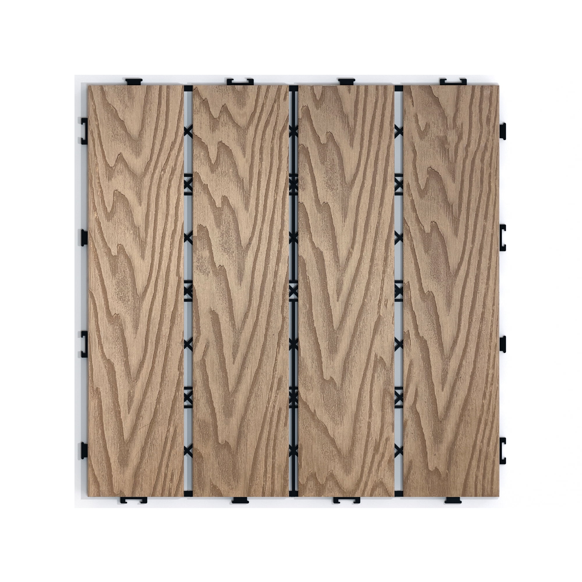 Patio Deck Tiles, Pack of 11 DIY Interlocking Wood Plastic Flooring Tiles for Porch Balcony Backyard Outdoor Yard, 3D Teak