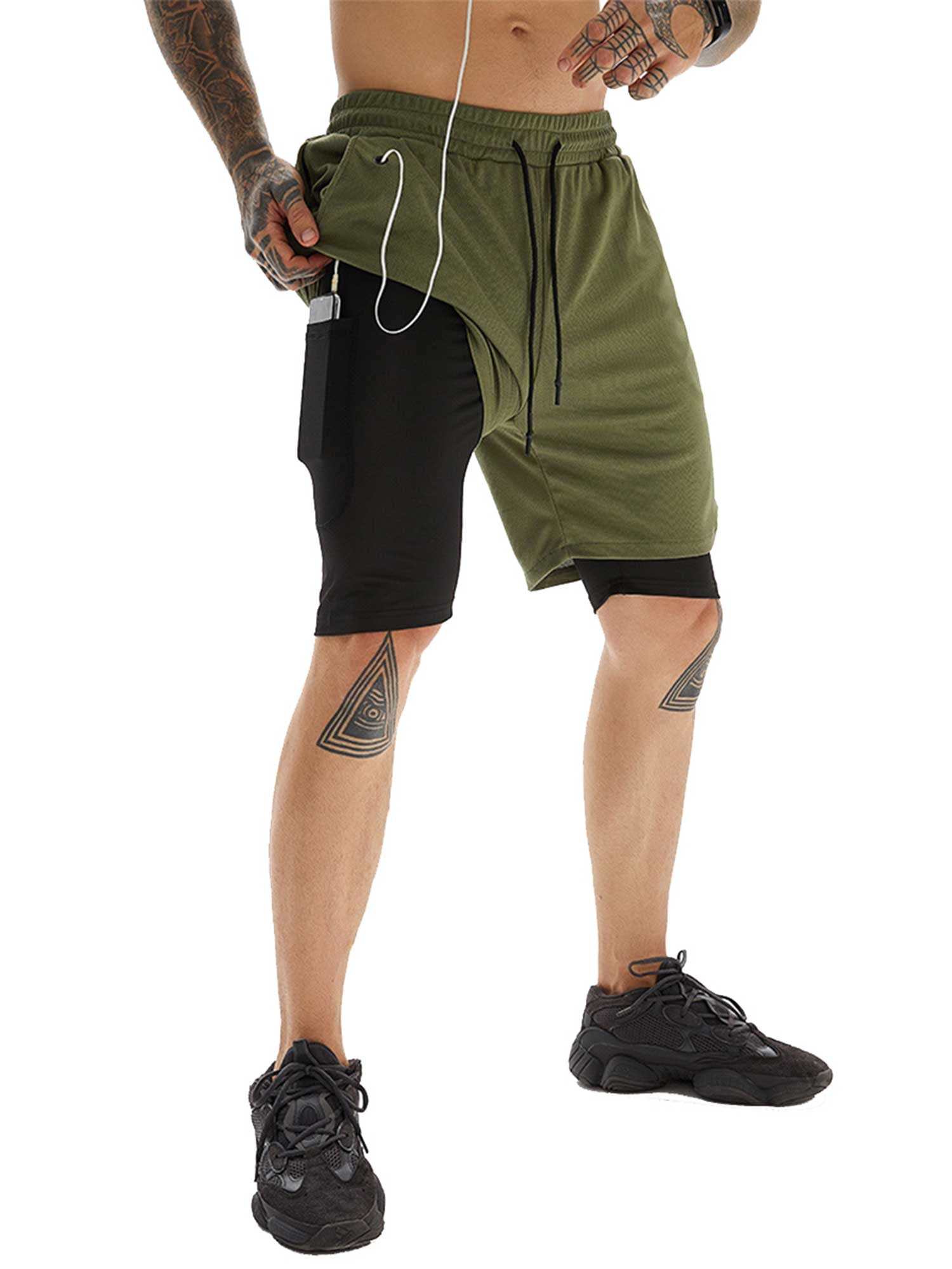 Mens 2 in 1 Running Shorts Quick Dry 