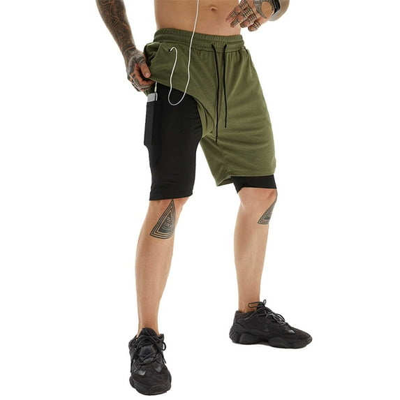 Genuiskids Mens 2 in 1 Running Shorts | Gym Workout Athletic Training Compression Underwear Liner Double Layer Sports Shorts with Headphone Cable Hole White