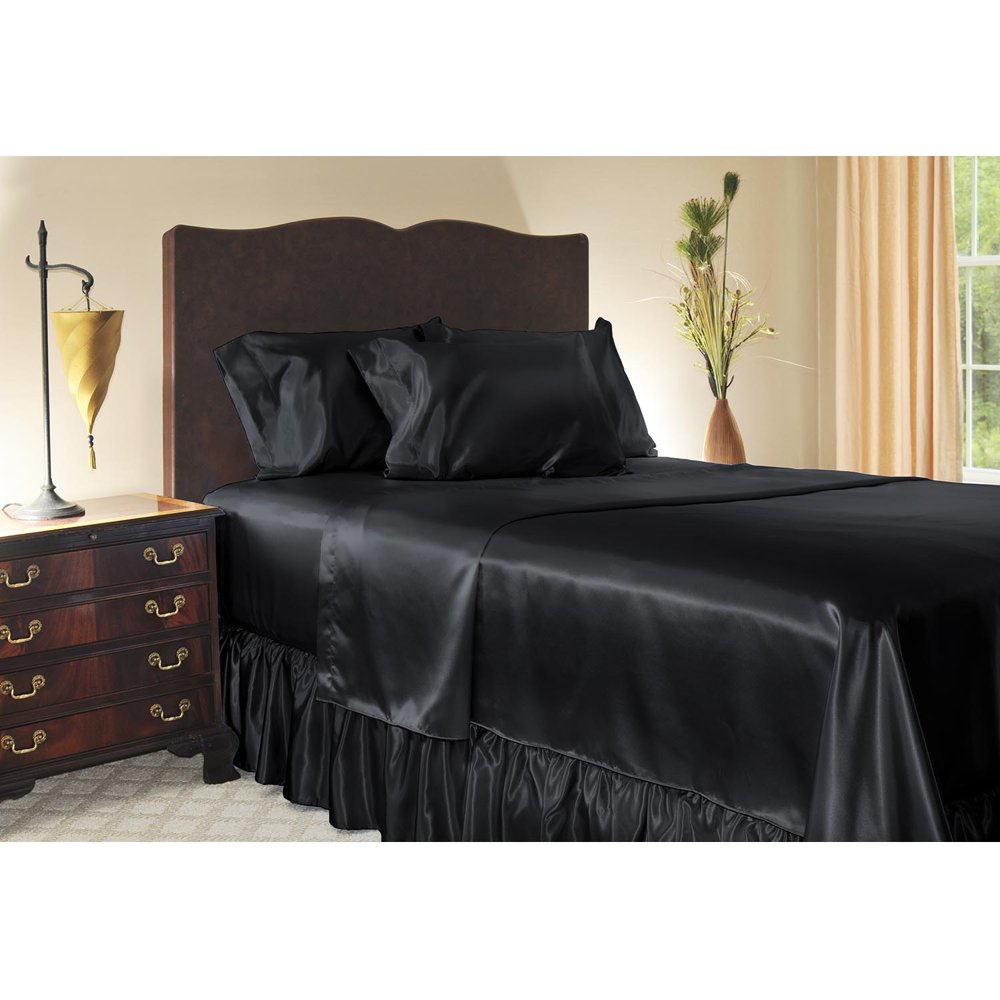 Black Satin Flat Sheet King