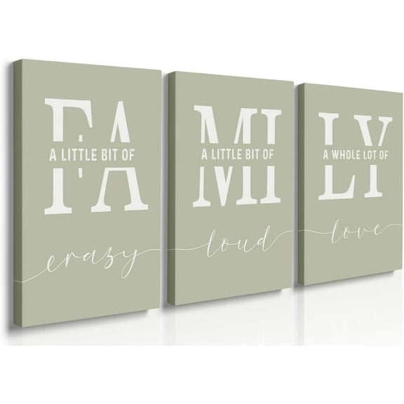 Farmhouse Family Wall Art Set of 3, Home Love Framed Canvas Prints for Living Room, Family Signs Prints Dining Room Decor, Sage Green 12"X16"