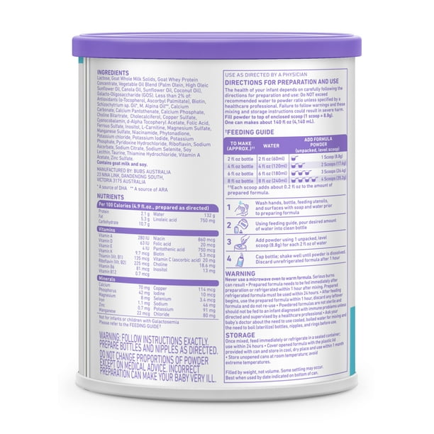 Bubs Easy Digest Goat Milk Infant Formula Powder (Babies 0-12