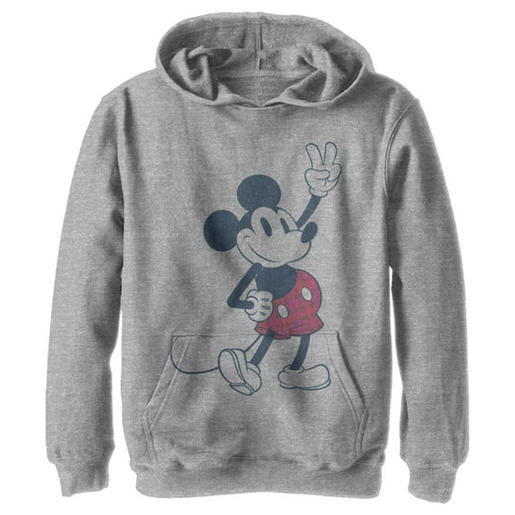 Boy's Mickey & Friends Plaid Mickey Mouse Retro  Pull Over Hoodie Athletic Heather Medium